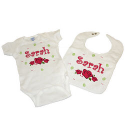 New Baby "Lovely As A Rose" Personalized Onesie and Bib Gift Set